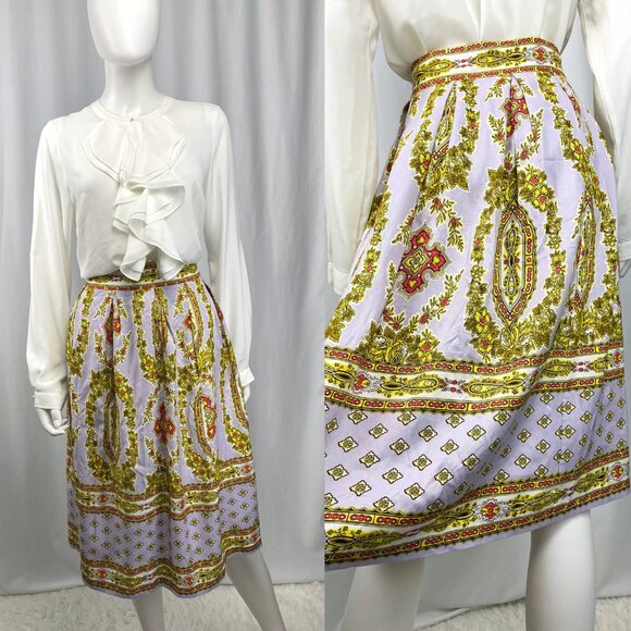 Anthropologie Echarpe scarf retro pleated pockets lavender midi skirt large - Picture 6 of 9